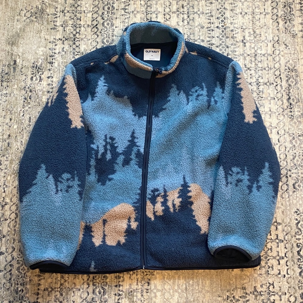Old Navy Blue and Tan Forest Fleece Jacket